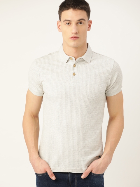

United Colors of Benetton Men Grey Melange Self-Checked Polo Collar T-shirt