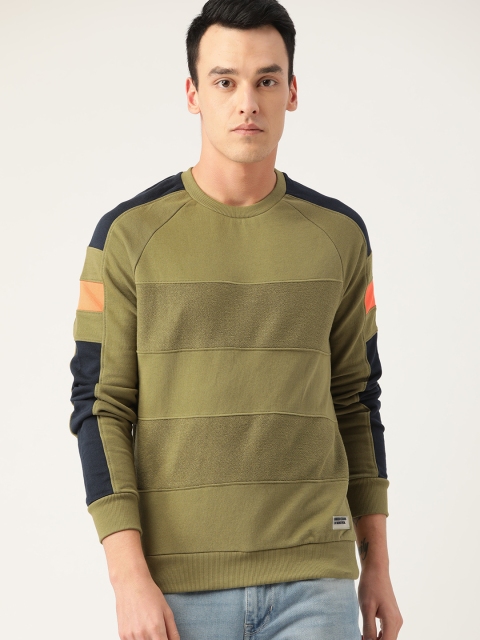 

United Colors of Benetton Men Olive Green Panelled Sweatshirt