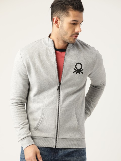 

United Colors of Benetton Men Grey Melange Solid Sweatshirt