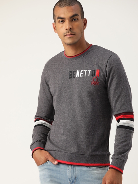 

United Colors of Benetton Men Charcoal Grey Solid Sweatshirt
