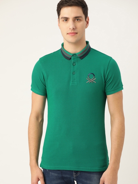 

United Colors of Benetton Men Green Solid Polo Collar T-shirt