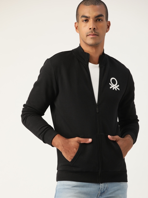 

United Colors of Benetton Men Black Solid Sweatshirt