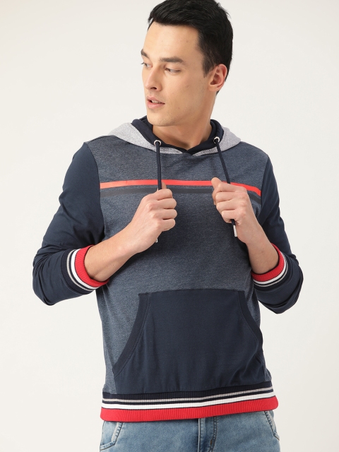 

United Colors of Benetton Men Navy Blue Solid Hooded Sweatshirt