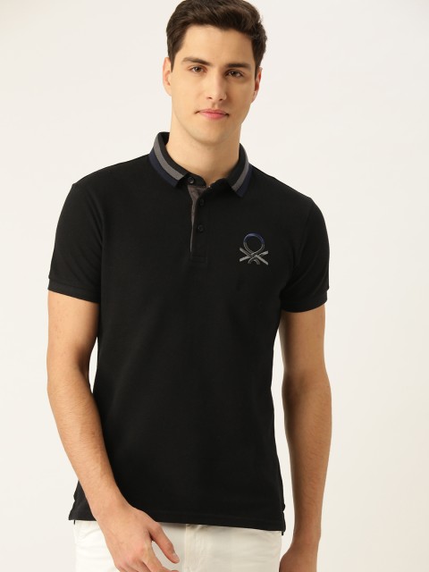 

United Colors of Benetton Men Black Solid Polo Collar T-shirt