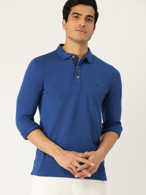

United Colors of Benetton Men Blue Self Design Polo Collar T-shirt