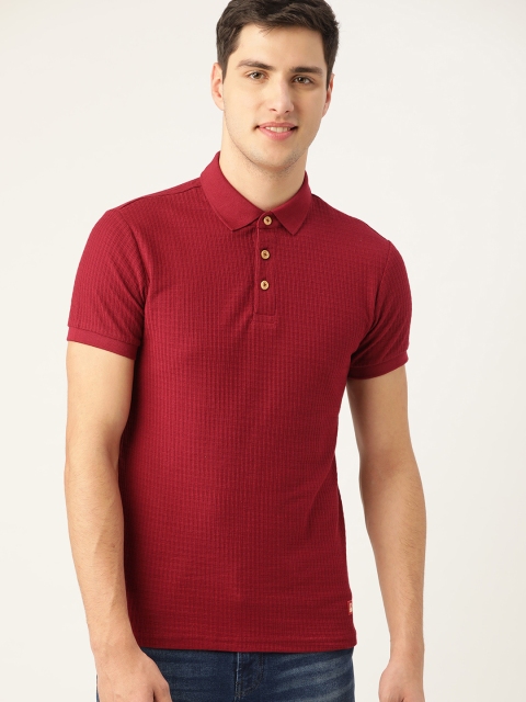 

United Colors of Benetton Men Maroon Self-Checked Polo Collar T-shirt