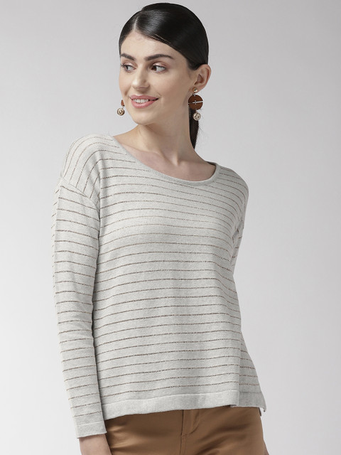 

Species Women Grey & Golden Self-Striped Sweater