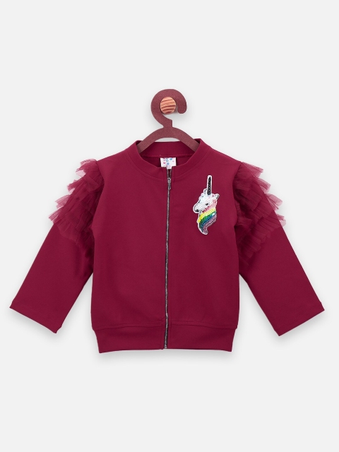 

LilPicks Girls Maroon Solid Jacket