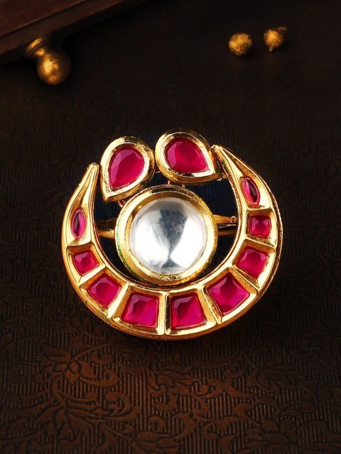 

Rubans Gold And Red Faux Ruby Studded Gold-Toned Ring