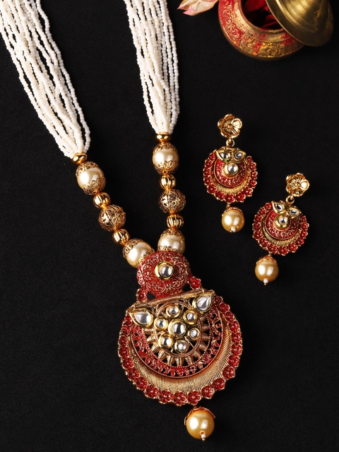 

Rubans Women Gold-Plated Faux Ruby & Kundan Embellished Jewellery Set
