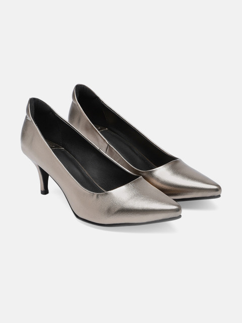 

her by invictus Women Gunmetal-Toned Cushioned Solid Pumps, Metallic