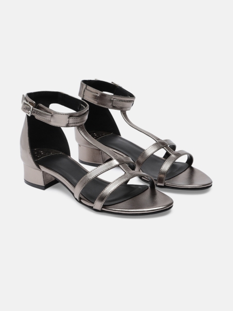 

her by invictus Women Gunmetal-Toned Solid Cushioned Open Toe Sandals, Metallic