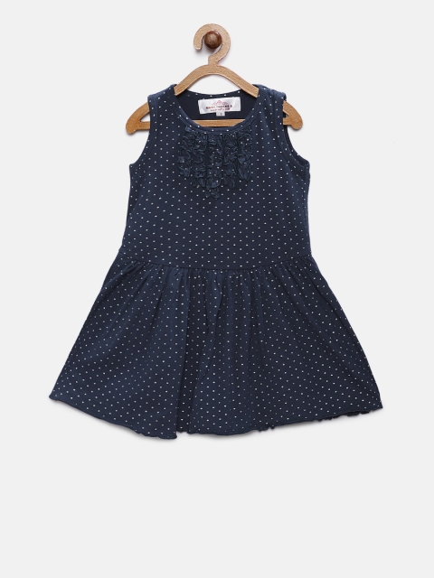 

MANY FROCKS & Girls Navy Blue Printed and Flare Dress