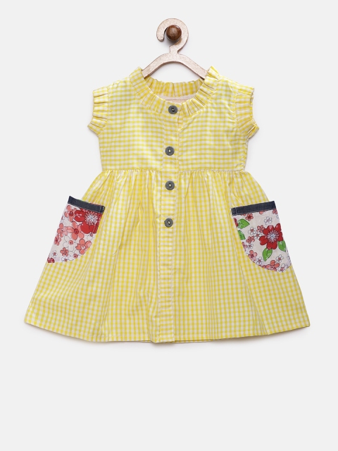 

MANY FROCKS & Girls Yellow & White Checked Fit and Flare Dress