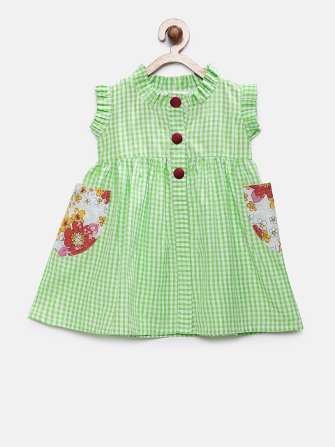 

MANY FROCKS & Girls & White Checked Green Fit and Flare Dress