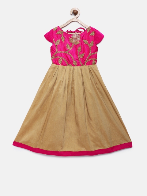 

MANY FROCKS & Girls Pink & Brown Colourblocked A-Line Dress