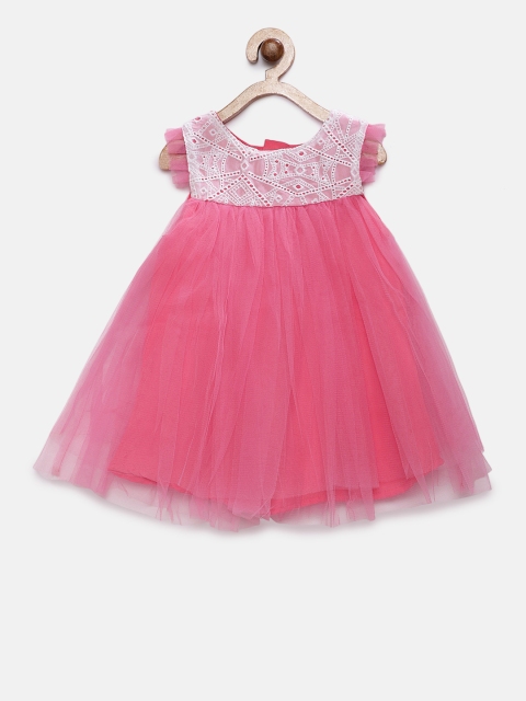 

MANY FROCKS & Girls Pink Self Design A-Line Dress
