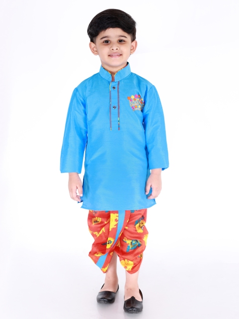 

KID1 Boys Blue & Red Embroidered Kurta with Dhoti Pants