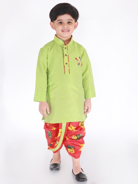 

KID1 Boys Green & Red Embroidered Kurta with Dhoti Pants
