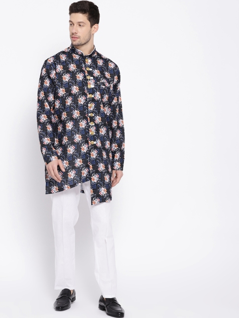 

SG LEMAN Men Navy Blue & White Printed Kurta with Trousers