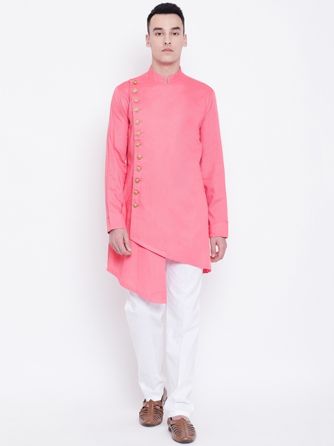 

SG LEMAN Men Pink & White Solid Kurta with Trousers
