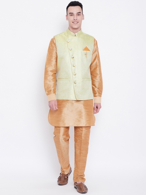 

SG LEMAN Men Beige Solid Kurta with Trousers & Nehru Jacket