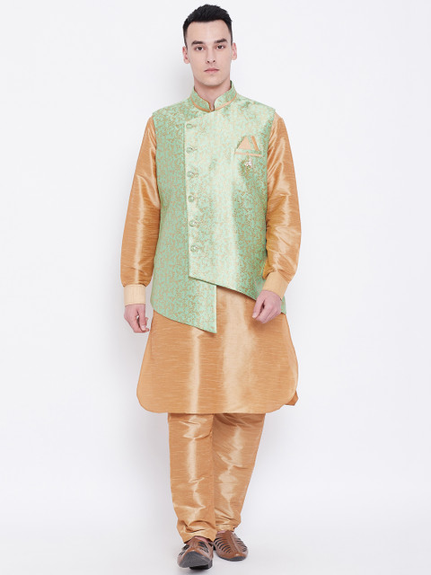 

SG LEMAN Men Beige Solid Kurta with Churidar & Ethnic Jacket