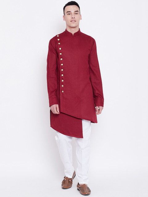 

SG LEMAN Men Maroon Solid Kurta with Trousers