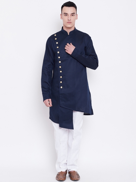 

SG LEMAN Men Navy Blue Solid Kurta with Trousers