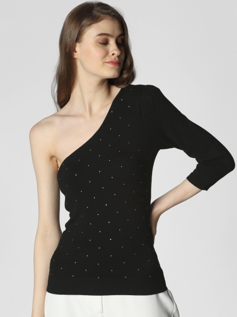 

Vero Moda Women Black Solid One shoulder Fitted Top
