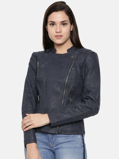 

Vero Moda Women Navy Blue Solid Lightweight Biker Jacket