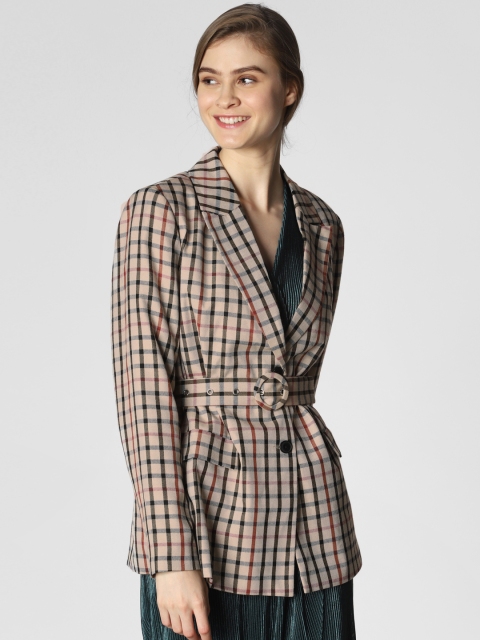 

Vero Moda Women Beige & Black Checked Single-Breasted Casual Blazer