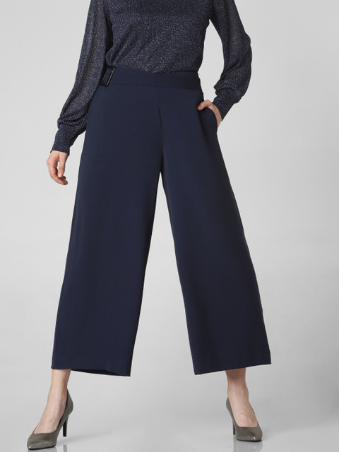 

Vero Moda Women Marquee Navy Blue Regular Fit Solid Cropped Parallel Trousers