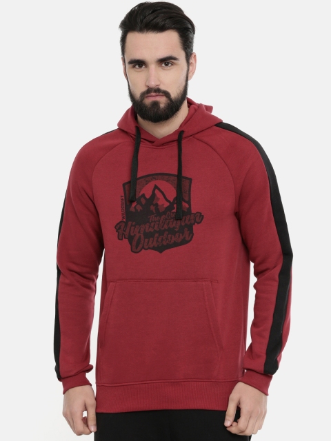 

Wildcraft Men Maroon & Black Printed Hooded Sweatshirt