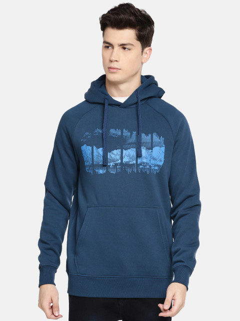 

Wildcraft Men Navy Blue Printed Hooded Sweatshirt
