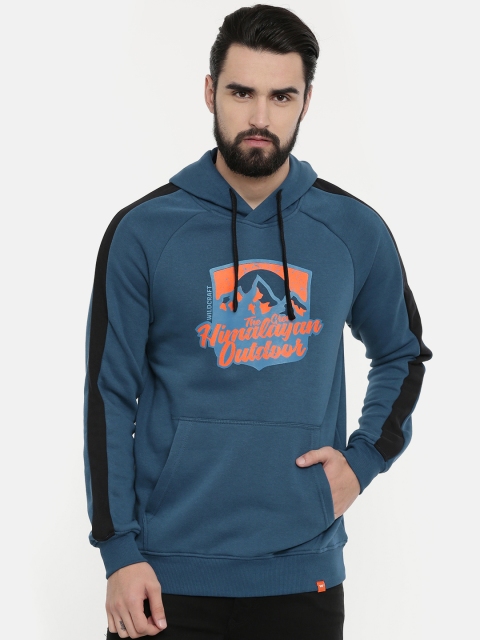 

Wildcraft Men Navy Blue Printed Hooded Sweatshirt