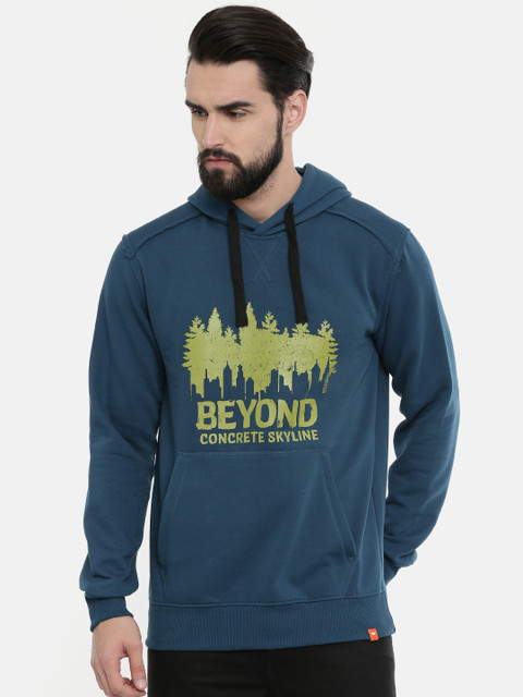 

Wildcraft Men Navy Blue Printed Hooded Sweatshirt