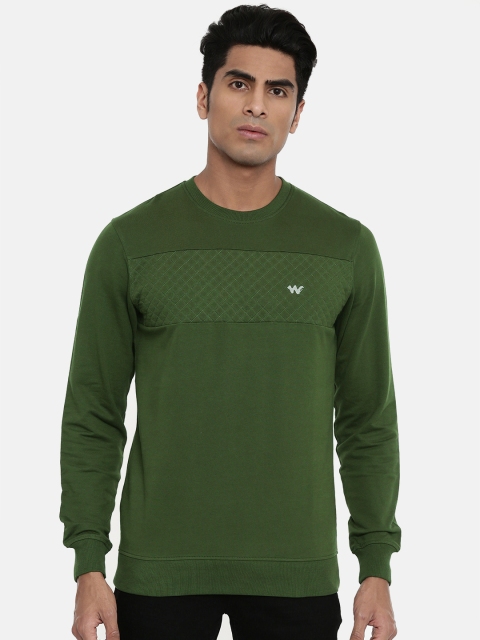 Men Olive Green Solid Sweatshirt