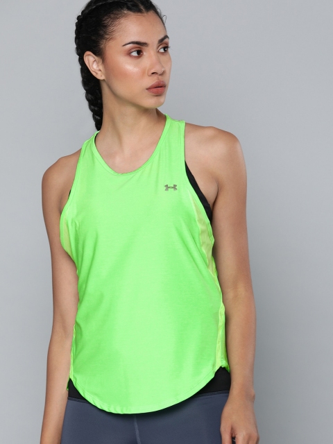 

UNDER ARMOUR Women Fluorescent Green Solid Heatgear Sport Tank Top