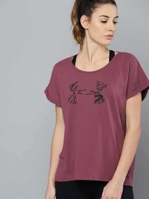 

UNDER ARMOUR Women Purple Graphic Script Logo Print Fashion Crew T-shirt