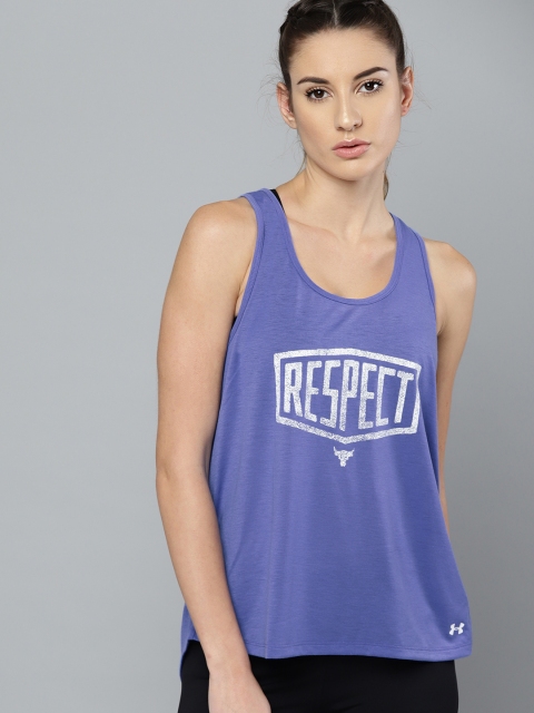 

UNDER ARMOUR Women Blue Project Rock Whisperlight Tie Back Printed Tank Top