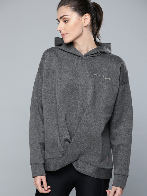 

UNDER ARMOUR Women Charcoal Grey Recovery Fleece Wrap PO Hooded Sweatshirt