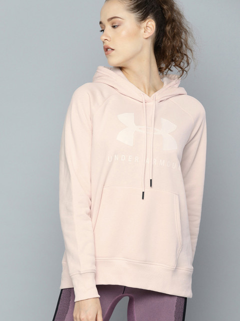 

UNDER ARMOUR Women Pink Rival Fleece Sport Style Graphic Printed Hooded Sweatshirt
