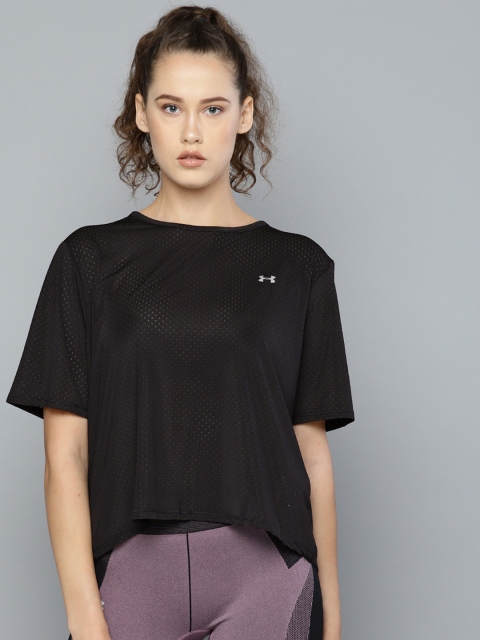 

UNDER ARMOUR Women Sport Semi Sheer Self Design Styled Back Top, Black