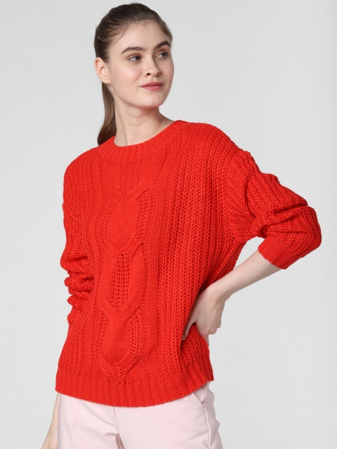 

Vero Moda Women Red Solid Open Knit Sweater