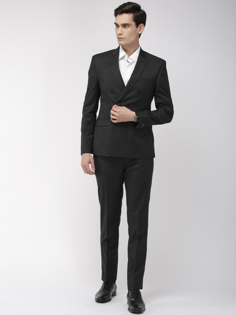 

Park Avenue Men Black Solid Double-Breasted Slim Fit Formal Suit