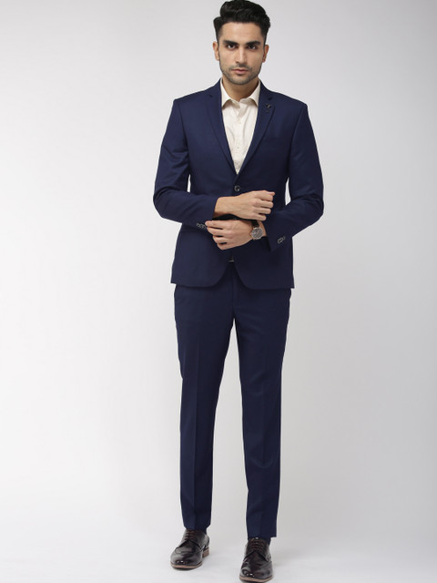 

Park Avenue Navy Blue Self-Design Single-Breasted Neo Slim Fit Formal Suit