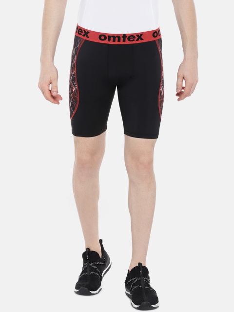 

Omtex Men Black Printed Skinny Fit Sports Shorts