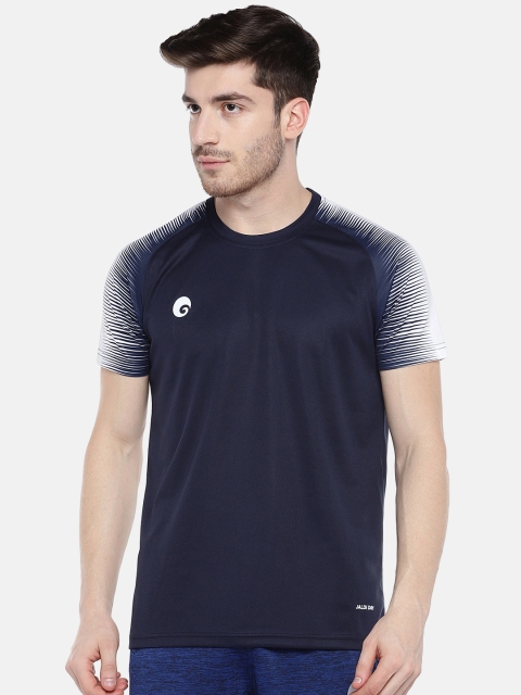 

Omtex Men Navy Blue & White Solid Round Neck T-shirt
