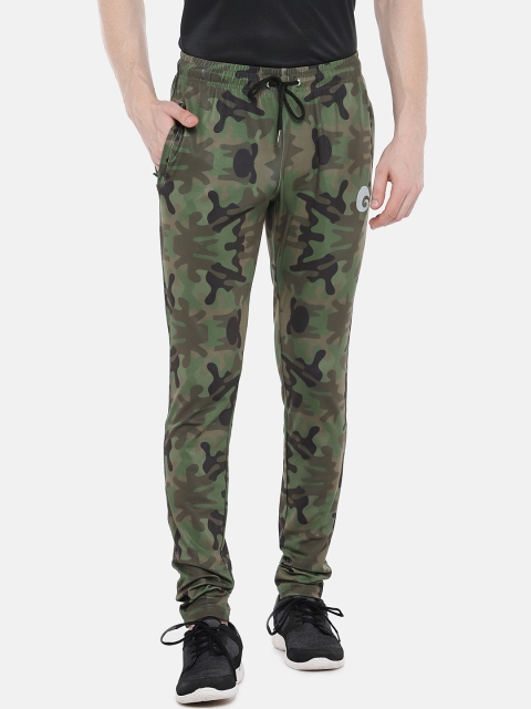 

Omtex Men Olive Green & Black Solid Camouflage Printed Slim Fit Rapid Dry Track pants